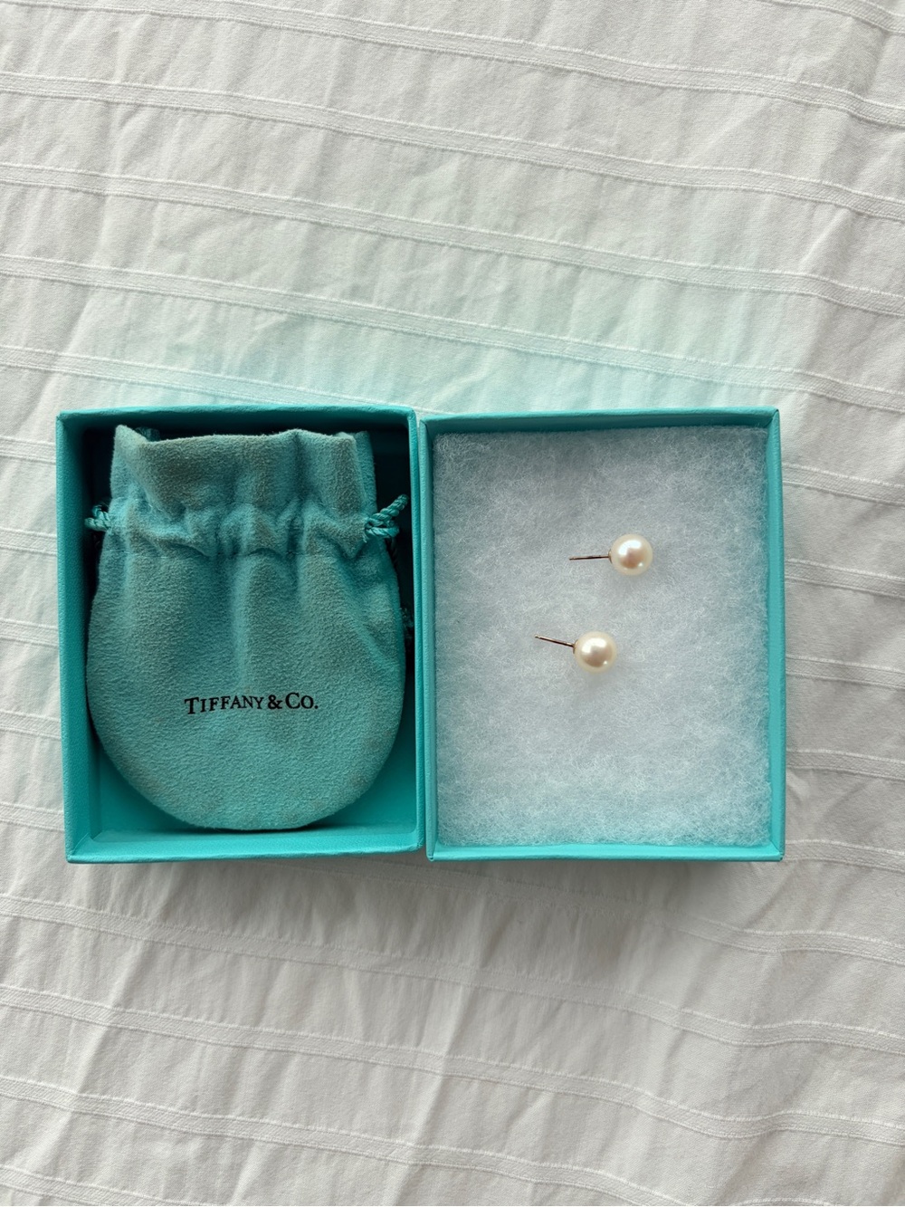 Tiffany & Co. Pearl Stud Earrings in Robin's Egg Blue Box